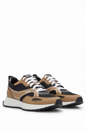 Tenis Hugo Boss Mixed-material With Faux-leather Trims Hombre Marrom | 57980-GJRN