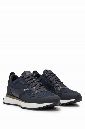 Tenis Hugo Boss Mixed-material With Faux-leather Trims Hombre Azules Oscuro | 64017-VINR