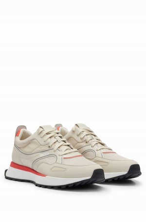 Tenis Hugo Boss Mixed-material With Faux-leather Trims Hombre Beige Claro | 42360-IMFX