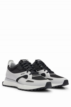 Tenis Hugo Boss Mixed-material With Faux-leather Trims Hombre Grises Claro | 97465-WOUJ