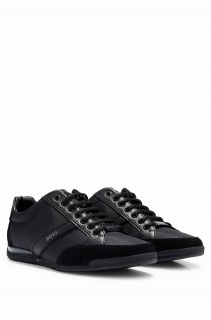 Tenis Hugo Boss Mixed-material With Gamuza And Faux Cuero Hombre Negros | 34261-CLXD