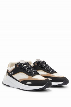 Tenis Hugo Boss Mixed-material With Metallic Details Mujer Negros | 15408-RKLB