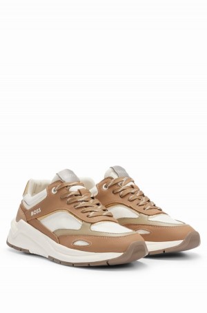 Tenis Hugo Boss Mixed-material With Metallic Details Mujer Beige | 14320-XJZT