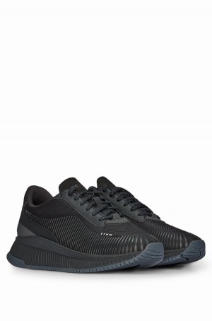 Tenis Hugo Boss Mixed-material With Rubberised Faux Cuero Hombre Negros | 01394-TJOW