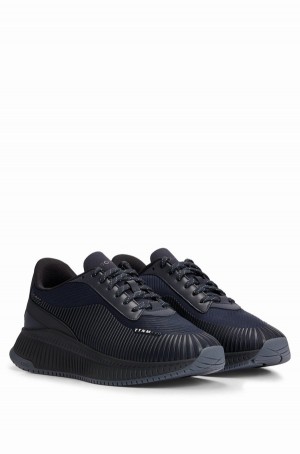 Tenis Hugo Boss Mixed-material With Rubberised Faux Cuero Hombre Azules Oscuro | 32640-RWTP
