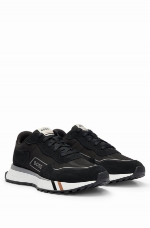 Tenis Hugo Boss Mixed-material With Signature-stripe Detail Hombre Negros | 14607-GCAE