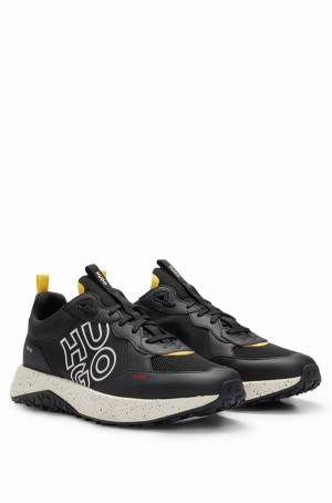 Tenis Hugo Boss Mixed-material With Stacked Logo Hombre Negros | 09784-ICPK