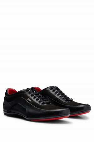 Tenis Hugo Boss Nappa-leather With Perforated Details Hombre Negros | 14325-OBMZ