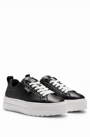 Tenis Hugo Boss Plataforma With Bonded Cuero Mujer Negros | 56409-ZAFV