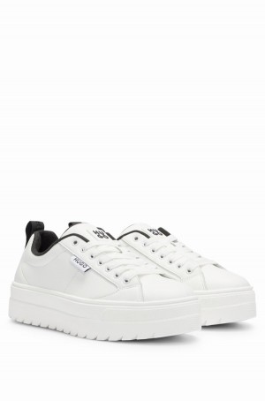 Tenis Hugo Boss Plataforma With Bonded Cuero Mujer Blancos | 36401-WQZG
