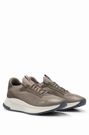 Tenis Hugo Boss Sock With De Punto Upper And Fishbone Sole Hombre Kaki | 32468-EFPR