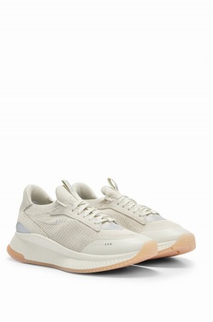 Tenis Hugo Boss Sock With De Punto Upper And Fishbone Sole Hombre Beige Claro | 90258-WFKZ