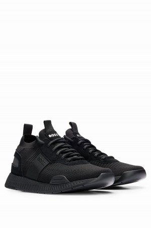 Tenis Hugo Boss Sock With Gamuza Trims Hombre Negros | 28405-GUZX