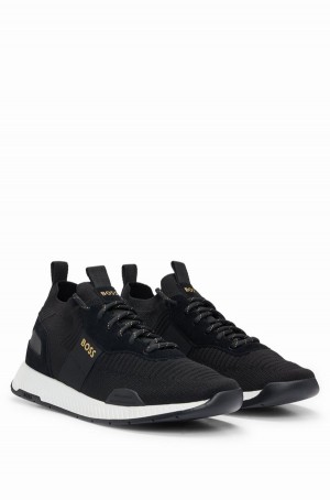 Tenis Hugo Boss Sock With Gamuza Trims Hombre Negros | 54893-MZAE