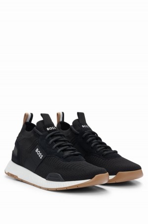 Tenis Hugo Boss Sock With Gamuza Trims Hombre Negros | 89063-LMZJ