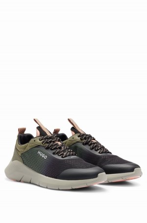 Tenis Hugo Boss Super-lightweight With Layered Mesh And Microfibre Hombre Kaki | 41863-QMZS