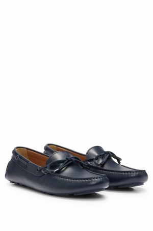Tenis Planos Hugo Boss Driver In Cuero With Bow Detail Mujer Azules Oscuro | 41803-IDAY