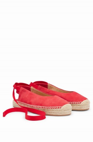 Tenis Planos Hugo Boss Goat-suede Ballerina Espadrilles With Ankles Mujer Rojos Claro | 42790-WSNL