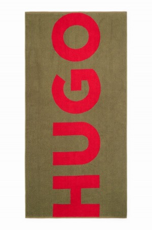 Toalla Hugo Boss Beach In Organic Algodon With Red Logo Hombre Verdes Claro | 54127-VUDM