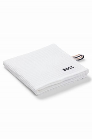 Toalla Hugo Boss Honeycomb-cotton Hand With Signature-stripe Correa Hombre Blancos | 26380-DUJI