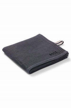 Toalla Hugo Boss Honeycomb-cotton Hand With Signature-stripe Correa Hombre Grises Oscuro | 70541-SVEB