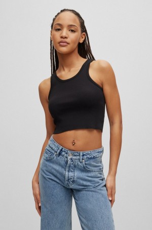 Tops Hugo Boss Cropped Slim-fit Tank In Stretch Algodon Mujer Negros | 83015-ZOEQ