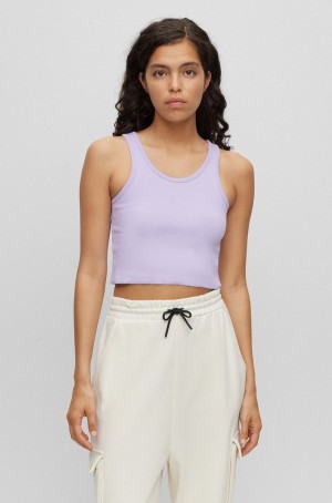 Tops Hugo Boss Cropped Slim-fit Tank In Stretch Algodon Mujer Morados Claro | 54130-VAWO