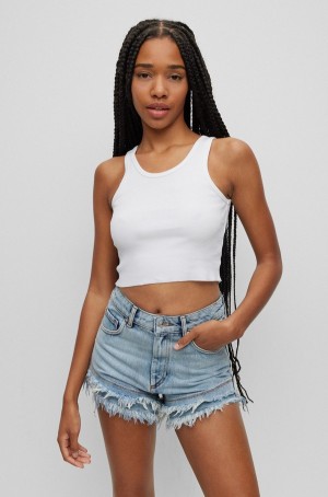 Tops Hugo Boss Cropped Slim-fit Tank In Stretch Algodon Mujer Blancos | 30567-NMTV