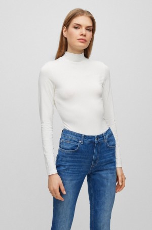 Tops Hugo Boss Extra-slim-fit Long-sleeved With Mock Neckline Mujer Blancos | 63087-KDHP