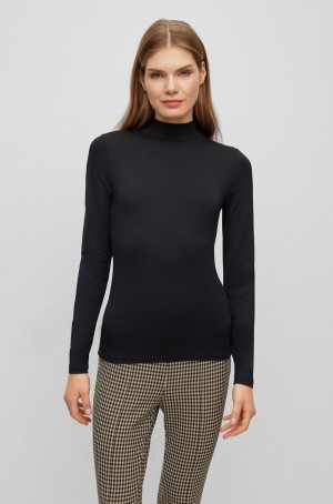 Tops Hugo Boss Extra-slim-fit Long-sleeved With Mock Neckline Mujer Negros | 38279-PZHJ