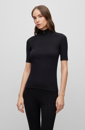 Tops Hugo Boss Extra-slim-fit With Zipped Collar Mujer Negros | 47381-UKOC