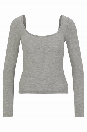 Tops Hugo Boss Long-sleeved With Printed Logo Mujer Grises | 25716-BIWS