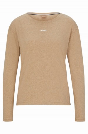 Tops Hugo Boss Pyjama In Stretch Algodon With Logo Detail Mujer Beige | 90213-HXAN