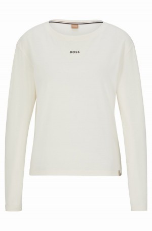 Tops Hugo Boss Pyjama In Stretch Algodon With Logo Detail Mujer Blancos | 02813-TQYD