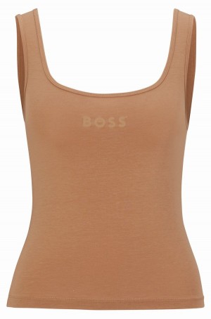 Tops Hugo Boss Pyjama Tank In Stretch Fabric With Logo Print Mujer Beige | 84302-GKXP