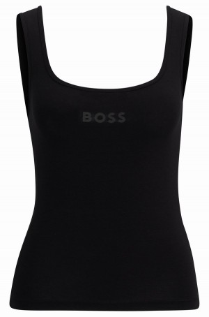 Tops Hugo Boss Pyjama Tank In Stretch Fabric With Logo Print Mujer Negros | 32051-TYPO
