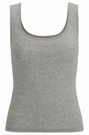 Tops Hugo Boss Pyjama Tank In Stretch Fabric With Logo Print Mujer Grises | 87965-MICO
