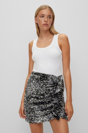 Tops Hugo Boss Scoop-neck With Logo Embroidery Mujer Blancos | 87150-RLVP