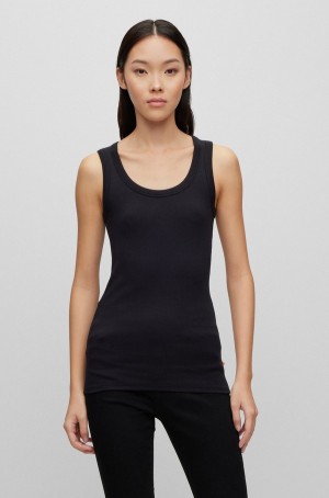 Tops Hugo Boss Scoop-neck With Logo Embroidery Mujer Negros | 89076-WNDQ