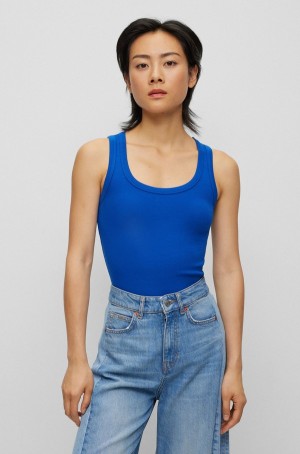 Tops Hugo Boss Scoop-neck With Logo Embroidery Mujer Azules | 39862-UDNC