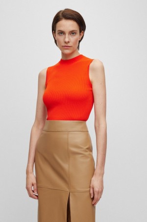 Tops Hugo Boss Sin Manga Mock-neck With Acanalado Structure Mujer Naranjas | 64081-WOTY