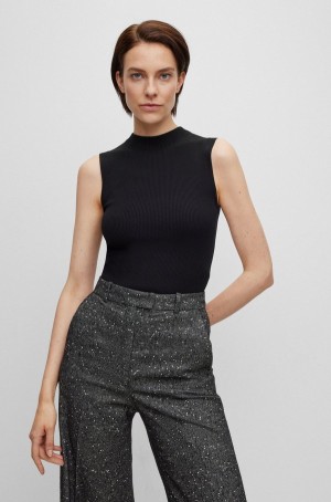 Tops Hugo Boss Sin Manga Mock-neck With Acanalado Structure Mujer Negros | 20715-SXED