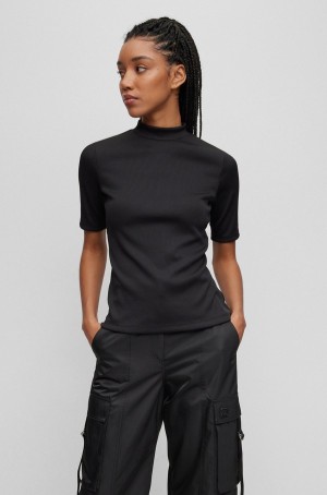 Tops Hugo Boss Slim-fit In Acanalado Stretch Mujer Negros | 25941-IUWA