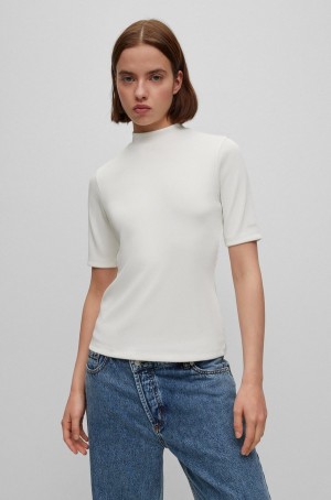 Tops Hugo Boss Slim-fit In Acanalado Stretch Mujer Blancos | 83167-PMYE