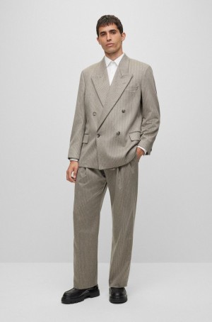 Trajes Hugo Boss Double-breasted In Pure Cashmere With Stripe Pattern Hombre Marrom Claro | 29853-DYPX