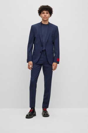 Trajes Hugo Boss Extra-slim-fit Checked In Performance-stretch Fabric Hombre Azules Oscuro | 48321-RWLU