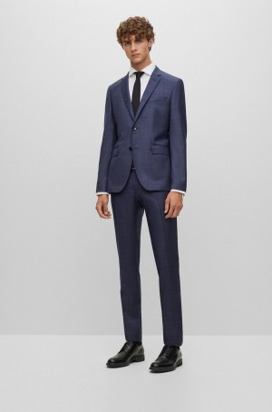 Trajes Hugo Boss Extra-slim-fit In Micro-patterned Virgin Lana Hombre Azules Oscuro | 38197-VQGK
