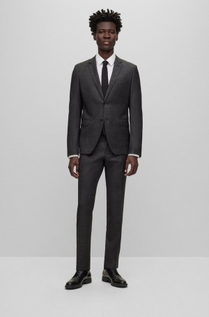 Trajes Hugo Boss Extra-slim-fit In Micro-patterned Virgin Lana Hombre Grises Oscuro | 30546-DWAT