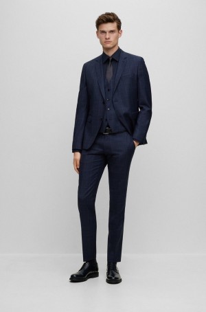 Trajes Hugo Boss Extra-slim-fit Three-piece In Virgin Lana Hombre Azules Oscuro | 61342-RXOA