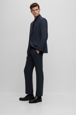 Trajes Hugo Boss Regular-fit In A Micro-patterned Lana Blend Hombre Azules Oscuro | 27531-KAPQ
